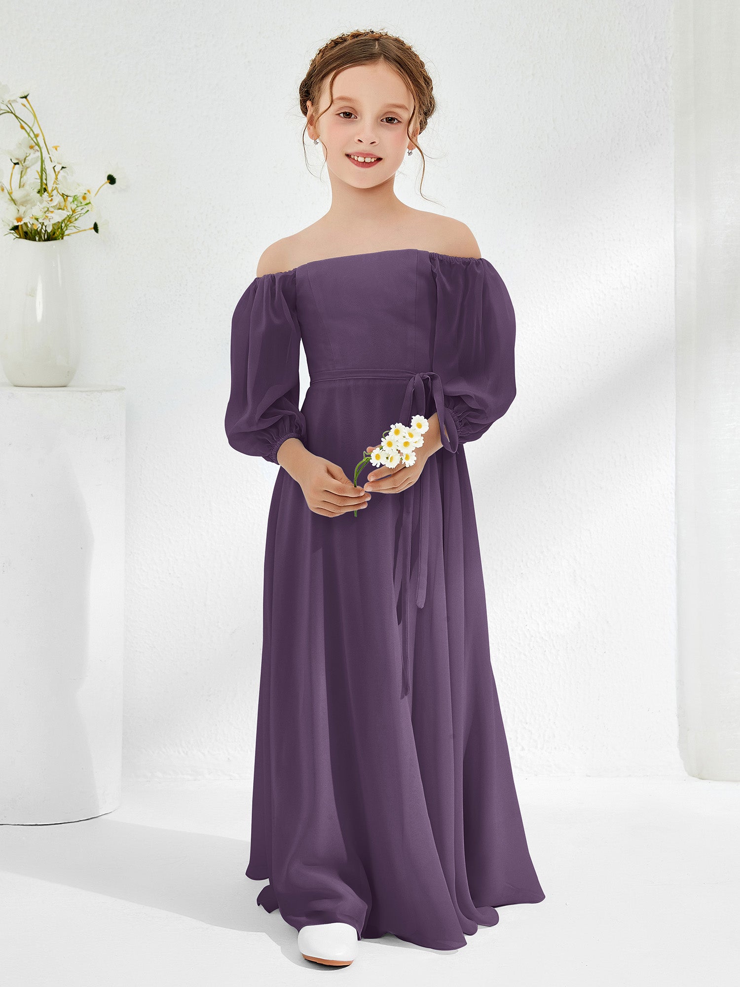 Strapless Junior Bridesmaid Dresses with Sash Plum